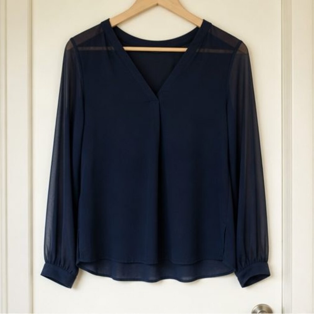 Navy Pleated Blouse